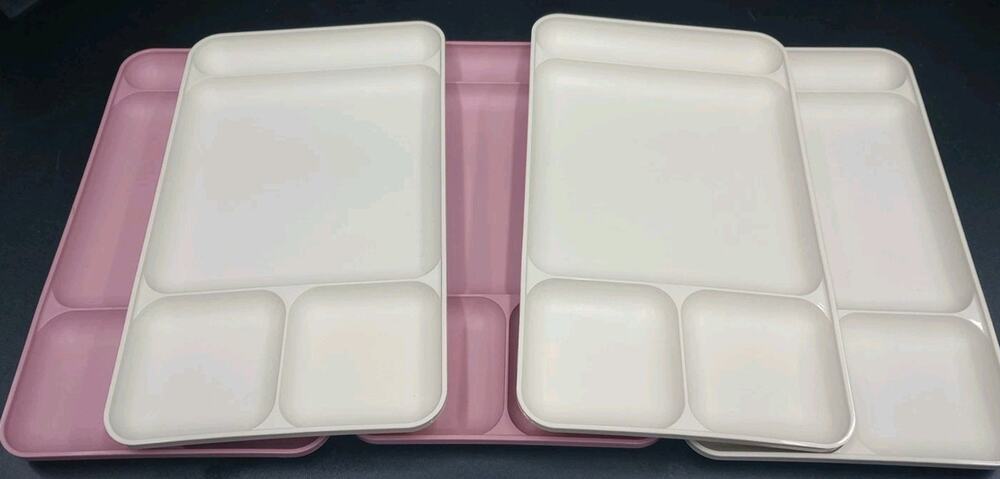 Tupperware White 15 x 9 Divided Food Lunch Trays Camping/BBQ/Cook Outs Set of 5